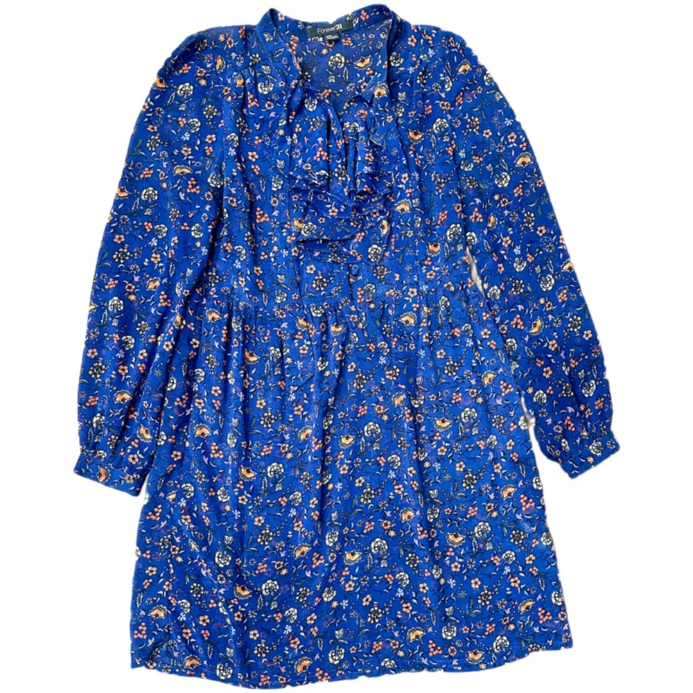 Forever 21 Blue Floral Print Sheer Dress